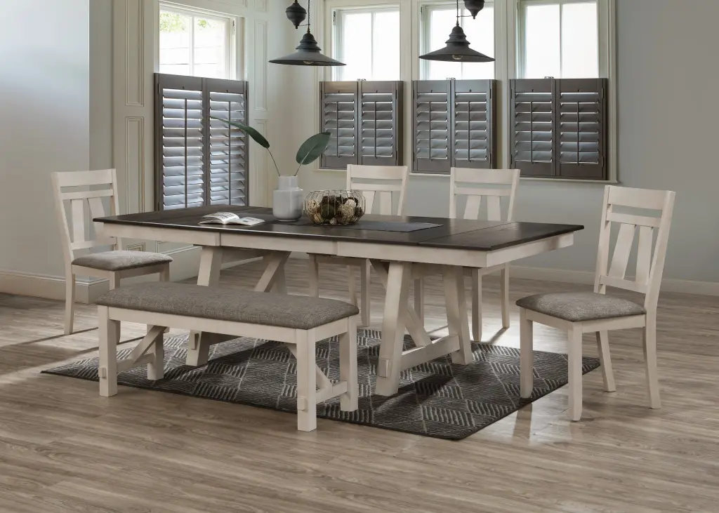 6 Piece Cottage Style Extendable Dining Table Set, Chalk Gray Two Tone Finish kanepe