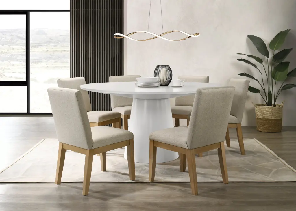 Jasper White 7-Piece 59-Inch Round Dining Table Set Driftwood Finish lilola home