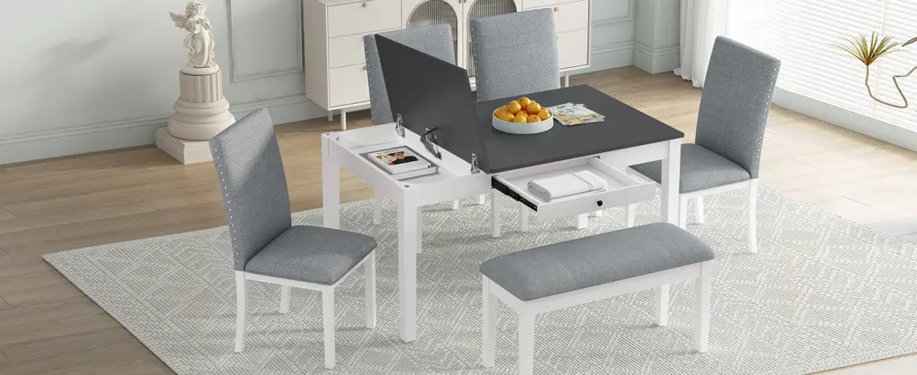 Farmhouse 6 Piece Dining Table Set Storage Table Kitchen Table Set 4 rnb