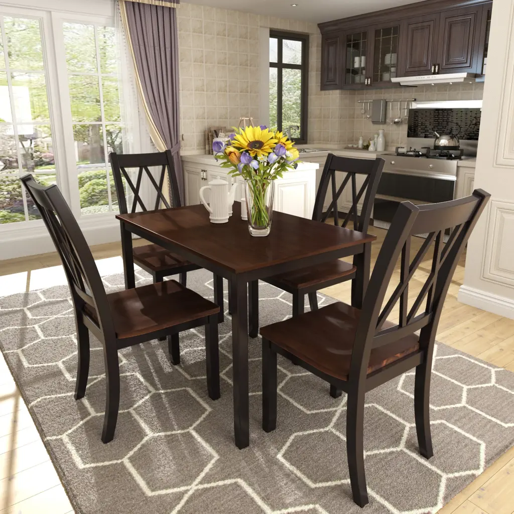 5 Piece Dining Table Set Wood Kitchen Table and Chairs rnb
