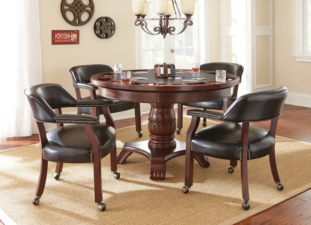 Tournament 5 Piece Dining And Game Table Set Dark Brown Wood steve silver furniture