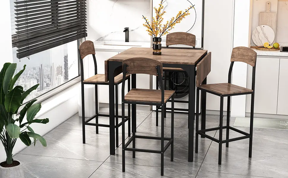Farmhouse 5 Piece Counter Height Drop Leaf Dining Table Set - Kitchen Dining Room Furniture topmax
