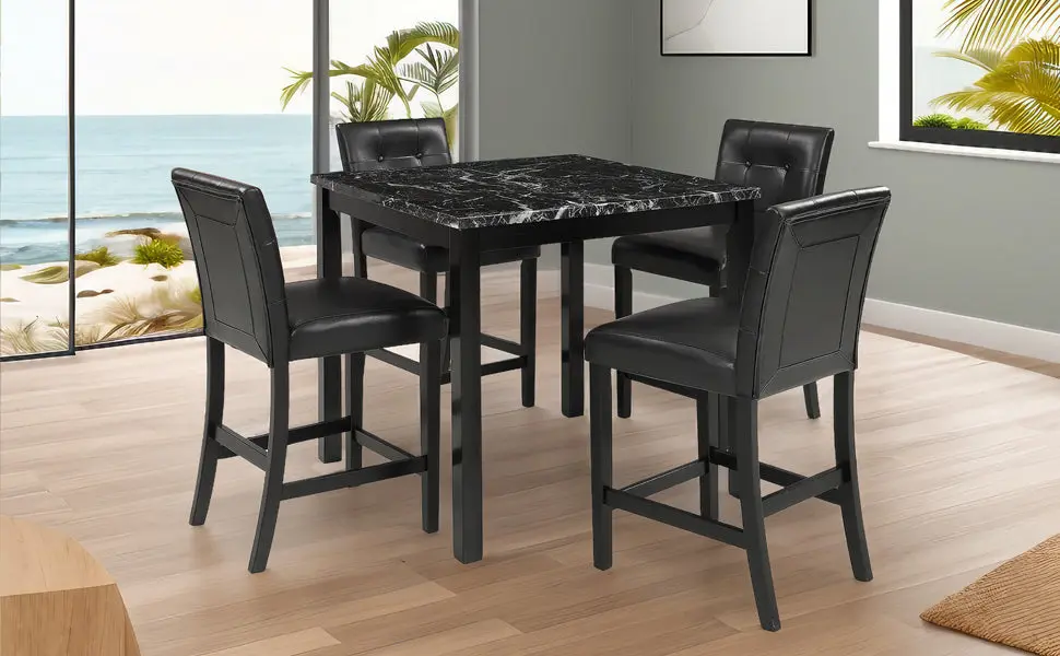 5 Piece Kitchen Table Set Faux Marble Top Counter Height Dining topmax