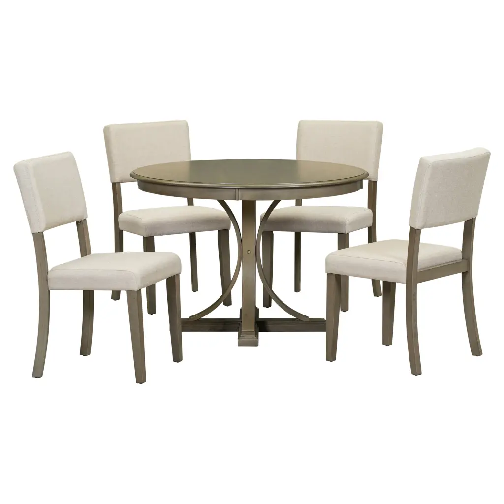 5 Piece Retro Round Dining Table Set Curved Trestle Style Table trexm