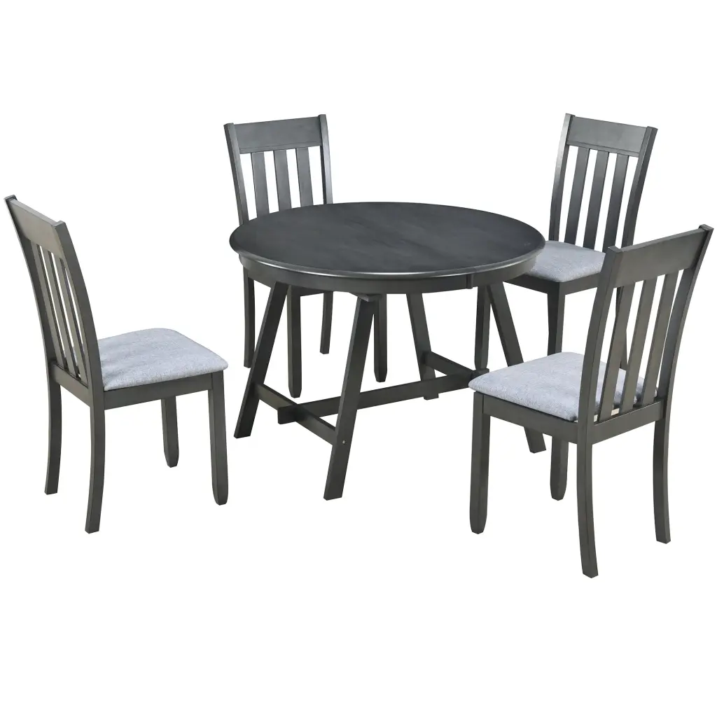 5 Piece Wood Dining Table Set Round Extendable Table 4 Dining Chairs trexm