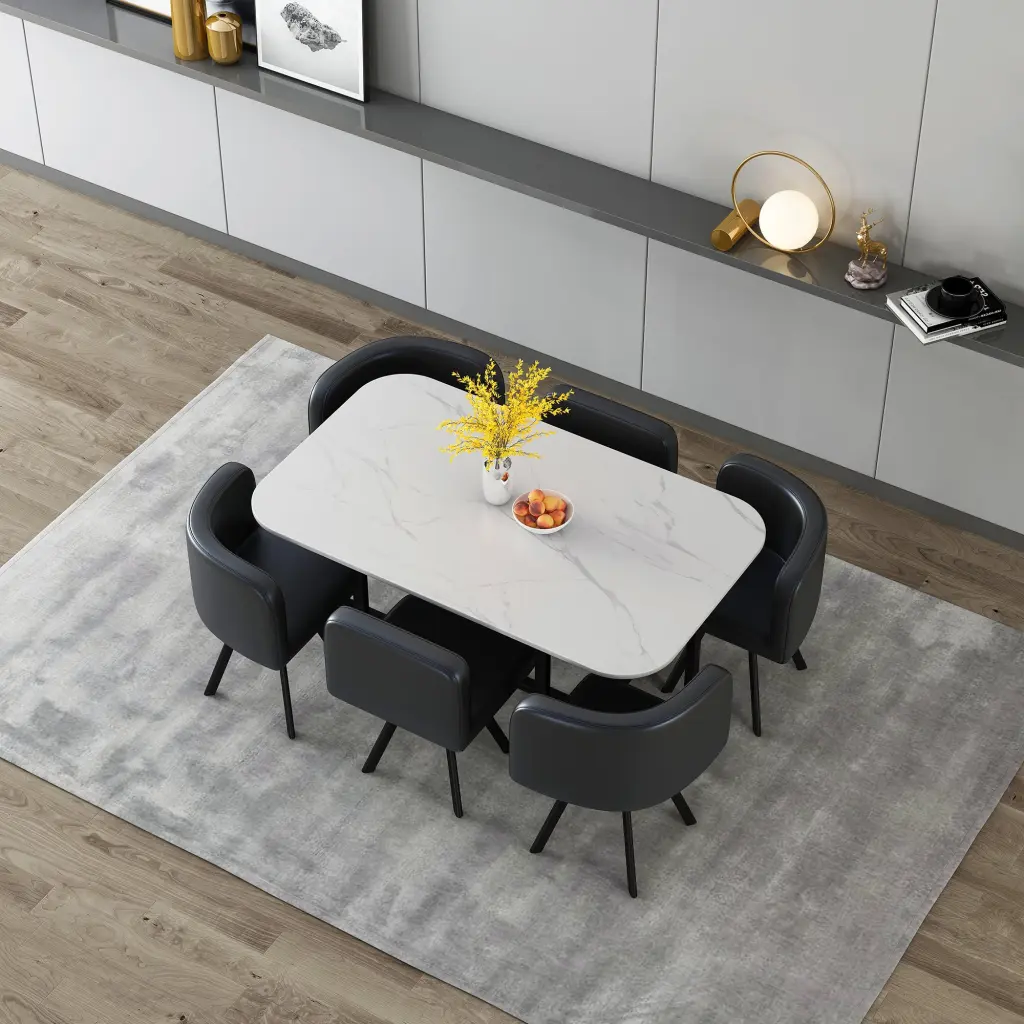 Modern 7 Piece Dining Table Set Rectangle Table 6 Chairs Dining Room Furniture w1311 artisan furniture