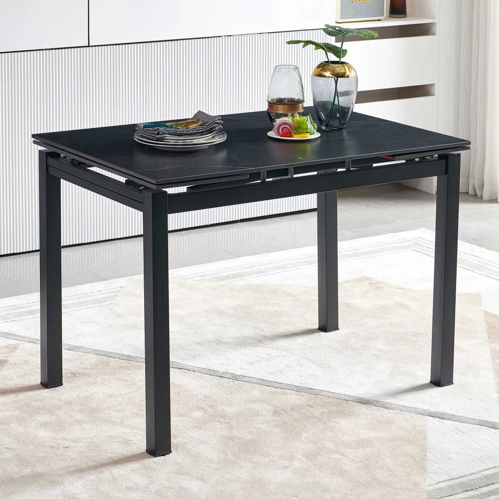 Black Ceramic Modern Rectangular Expandable Dining Room Table Space Saving bn smart home w1164