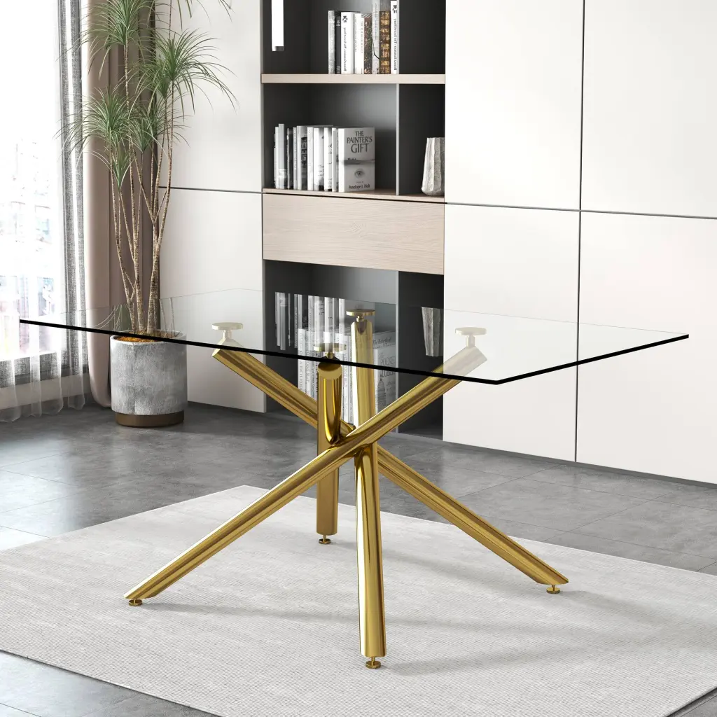 Large Modern Minimalist Rectangular Glass Dining Table Seats 6-8 People droom w-1151