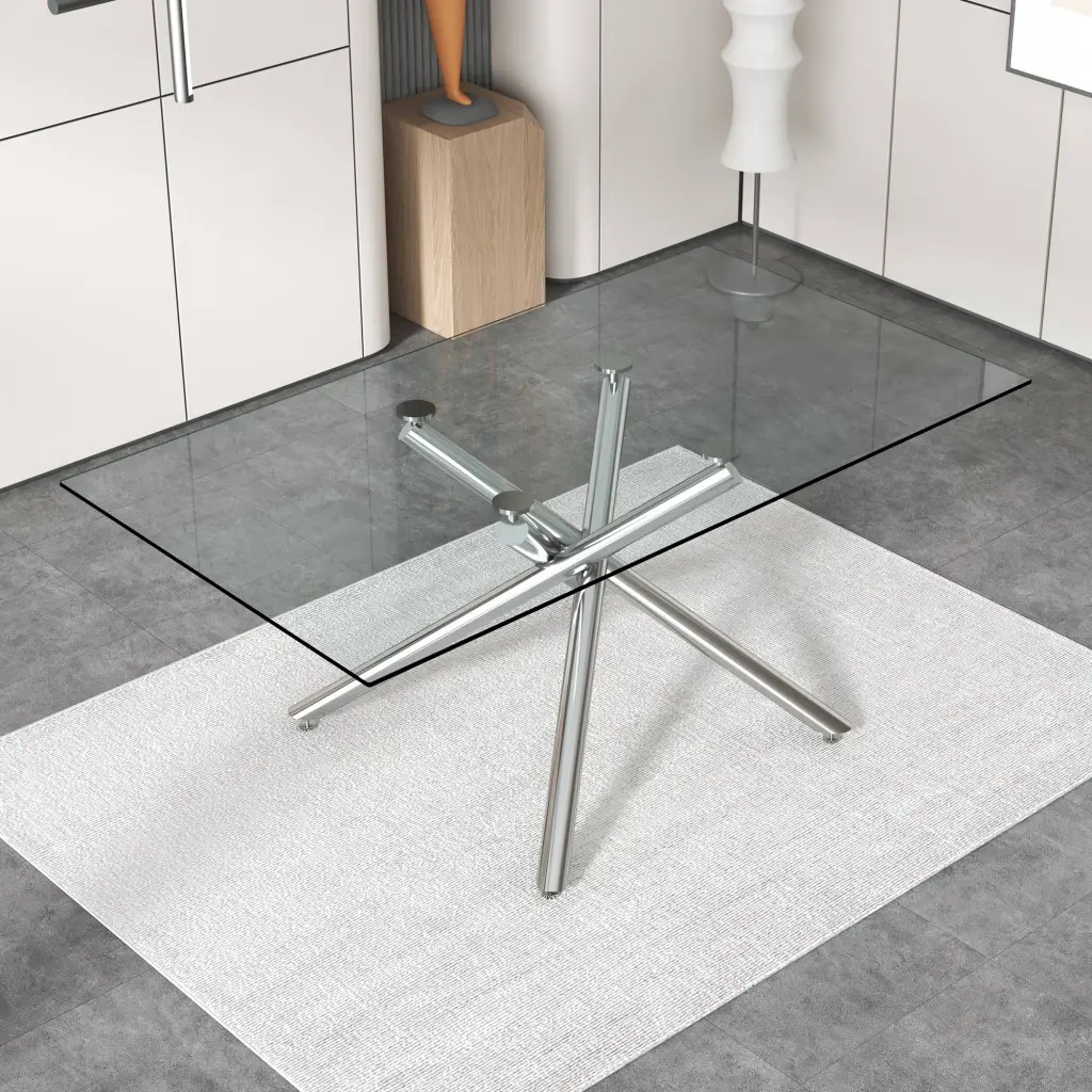Large Modern Minimalist Rectangular Glass Dining Table 4 to 8 People droom w-1151