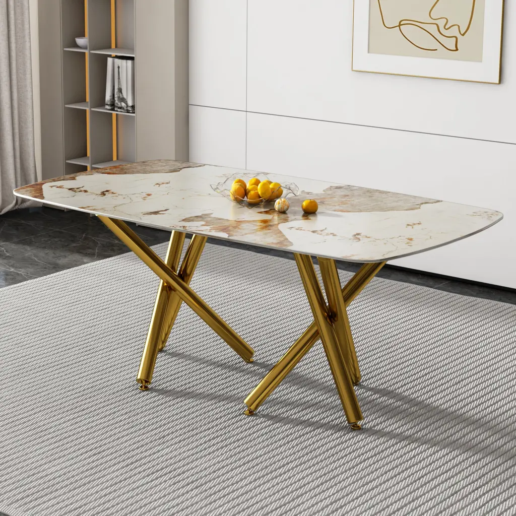 Modern Minimalist Rectangular Dining Table 0.39 Inch Imitation Marble Top droom w-1151