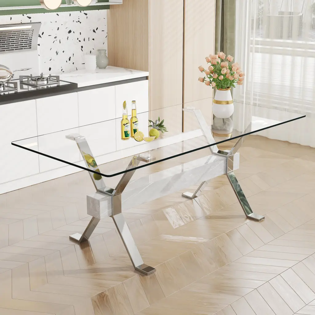 Modern Tempered Glass Dining Table Large Office Table droom w-1151