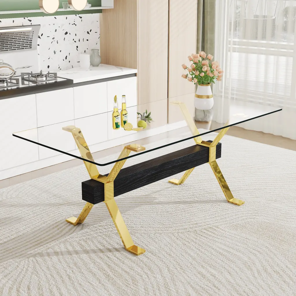 Modern Tempered Glass Dining Table Large Office Conference Table droom w-1151