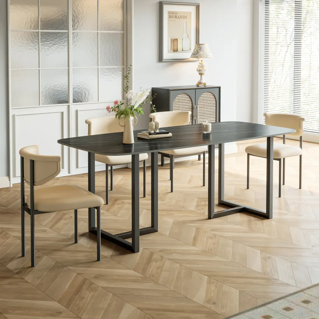 Carbon Steel Dining Table Lauren Black Gold Stone Surface Modern Homes gbkgoods