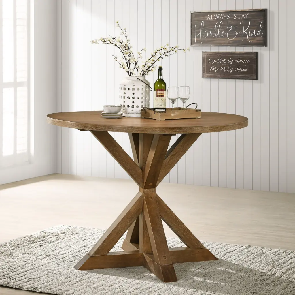 Windvale Cross Buck Base Counter Height Dining Table Brown Wood Kitchen Table hz