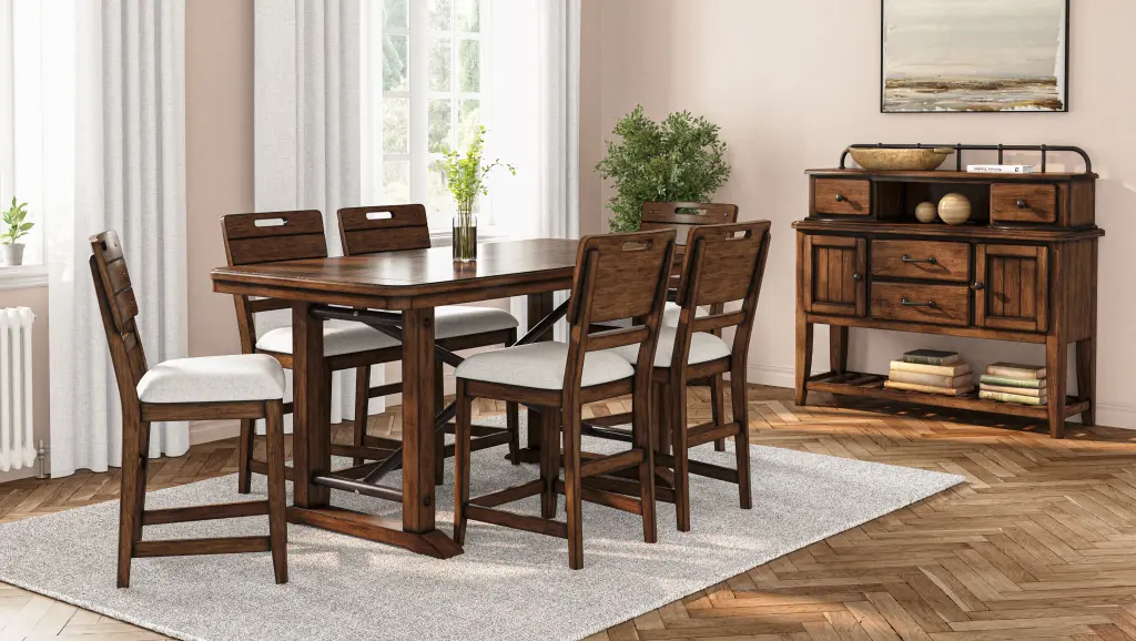 Casual Counter Height Double Pedestal Dining Table Brown Finish ihomefurnishings
