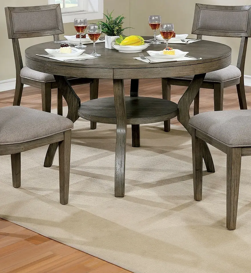 Rustic Grey Solid Wood Round Dining Table Shelf Dining Room kanepe