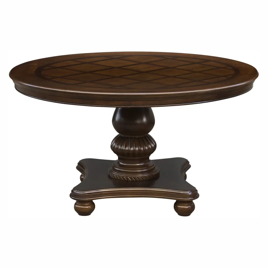 Traditional Brown Cherry Finish Round Dining Table Pedestal Base kanepe