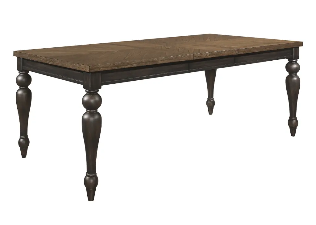 Traditional 1 Piece Dining Table Two Tone Gray Brown Finish 18 Inch Extension kanepe