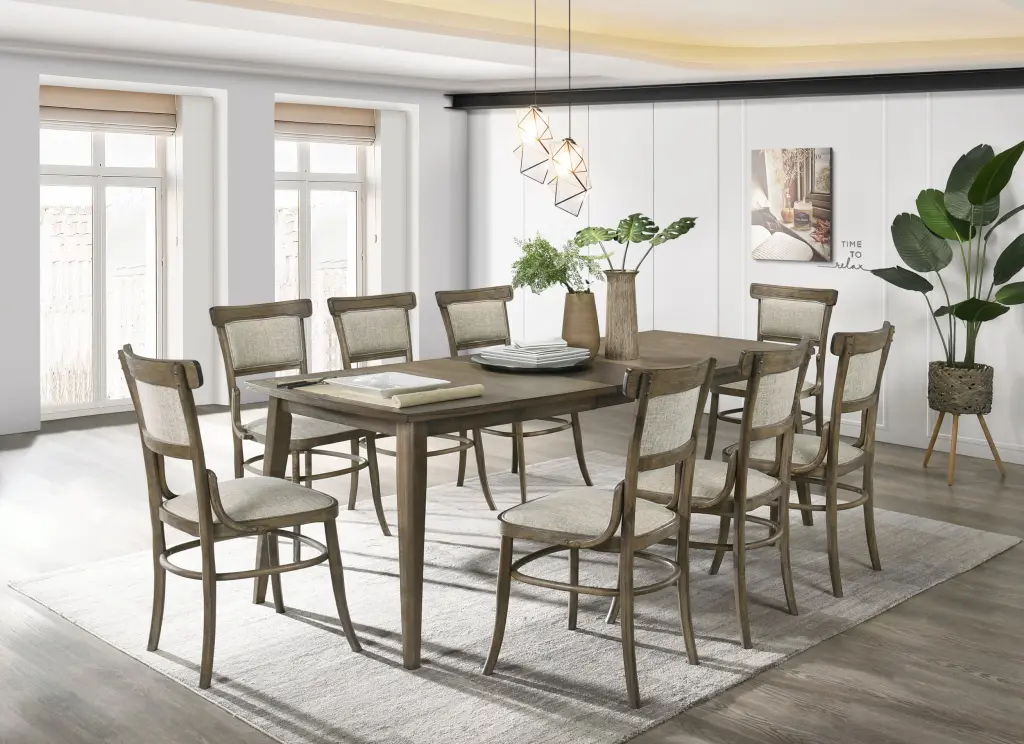 Bistro 88 Inch Vintage Walnut 9 Piece Dining Table Extension Leaf lilola home