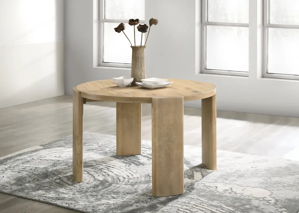 Bowen 47 Inch Round Dining Table Oak Wood Finish lilola home
