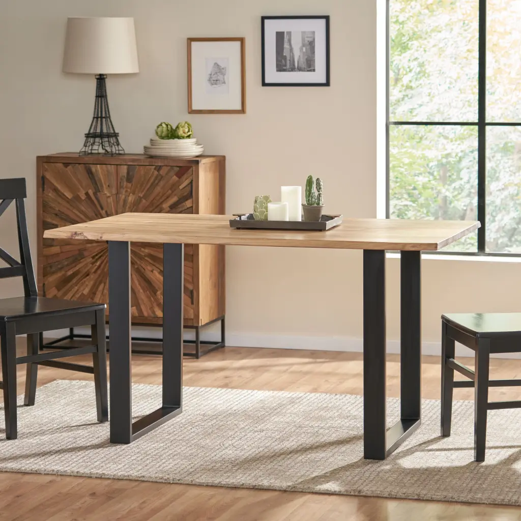 Black Natural Wood Dining Table 31D X 55W X 30H nh-uhome