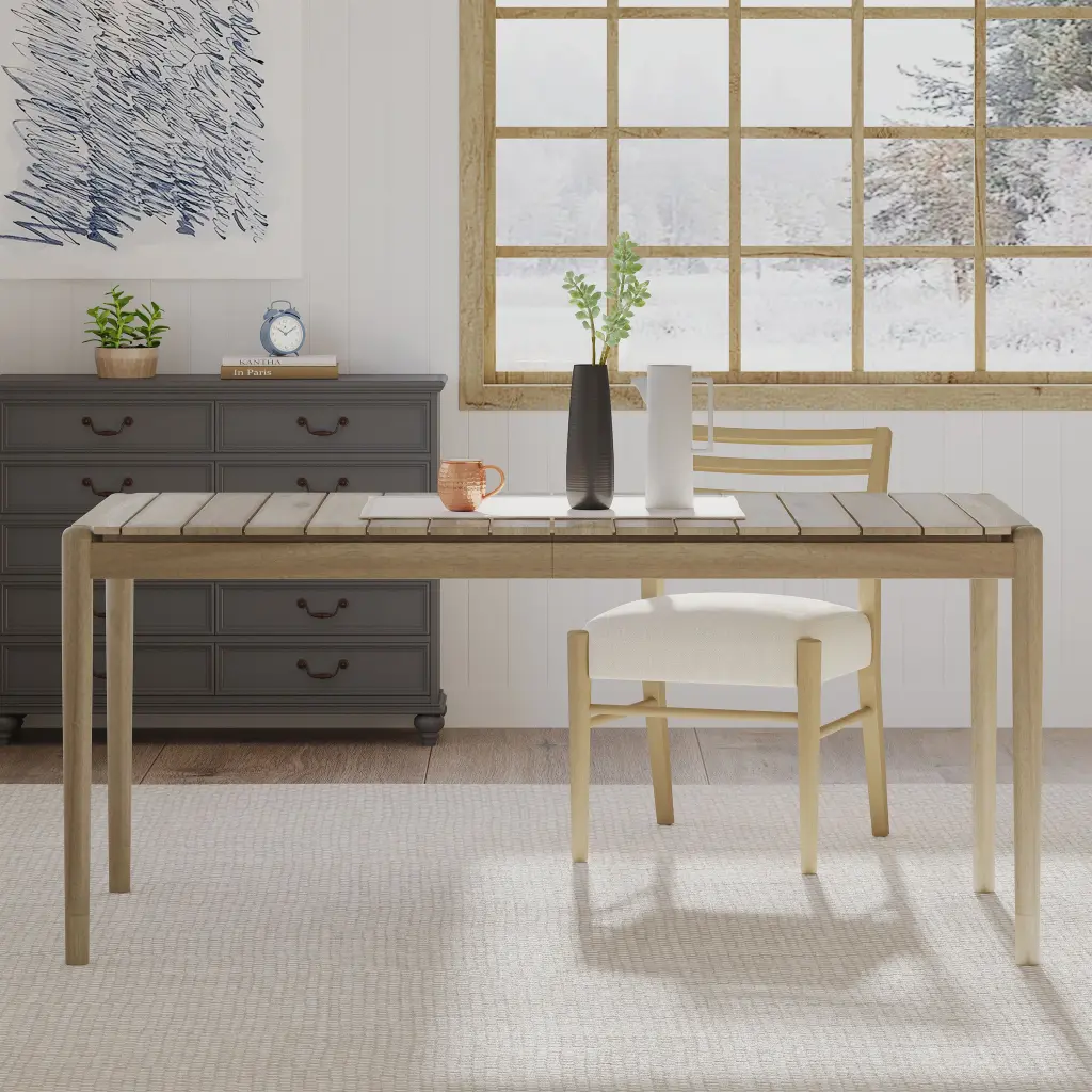 Dining Table 68.25 W X 33.5 D X 30.5 H Light Ash Brown Acacia Wood Kitchen Table nh-uhome