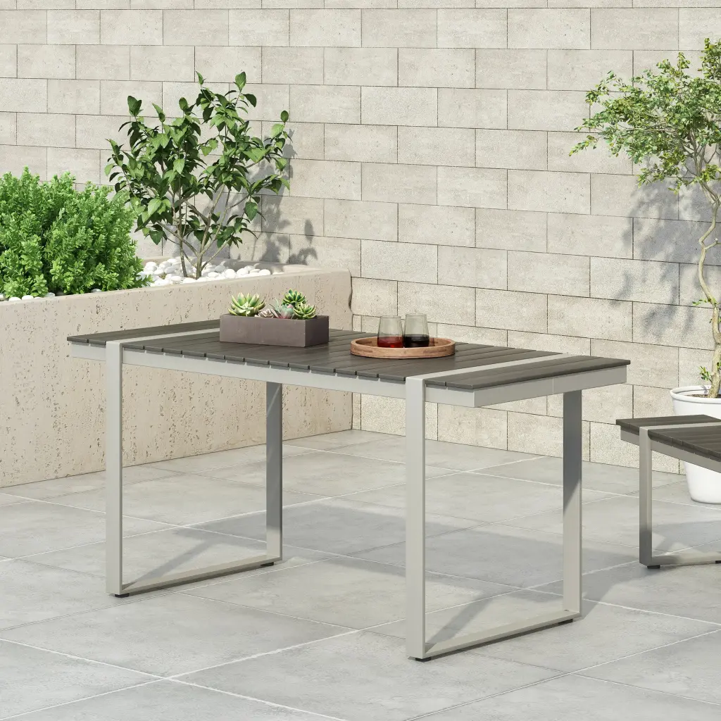 Dining Table Silver Gray Wood Modern Kitchen Table nh-uhome