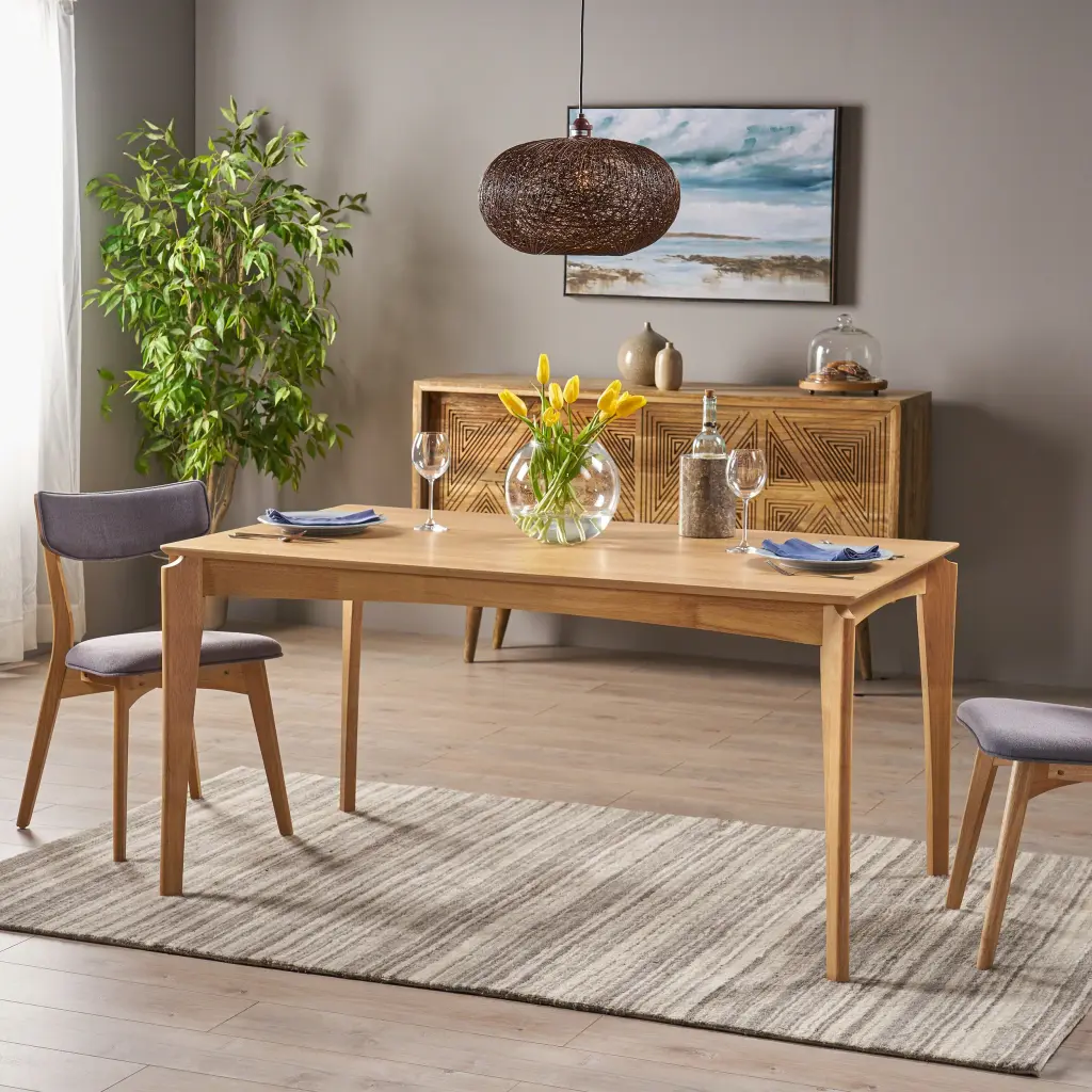Mid Century Dining Table Rubberwood Walnut Veneer Natural Oak nh-uhome