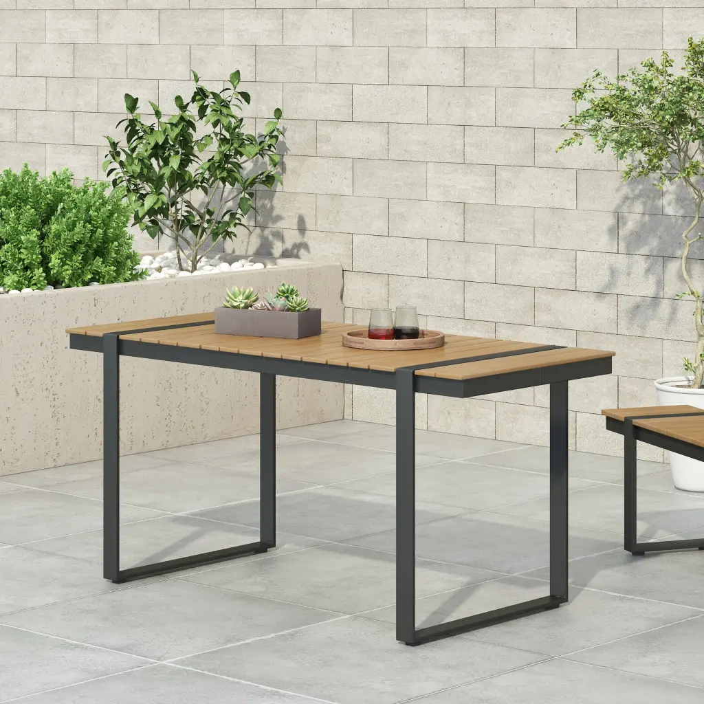 Outdoor Dining Table Gray Natural Wood Patio Garden Furniture nh-uhome
