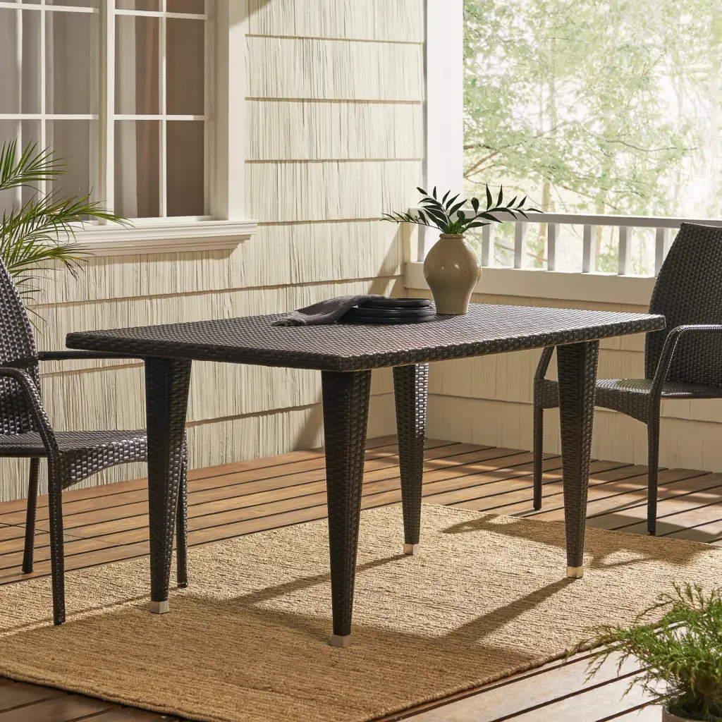 Dominica 35x59 Rectangular Table PVC Brown Multi Iron Frame nh-vivalux