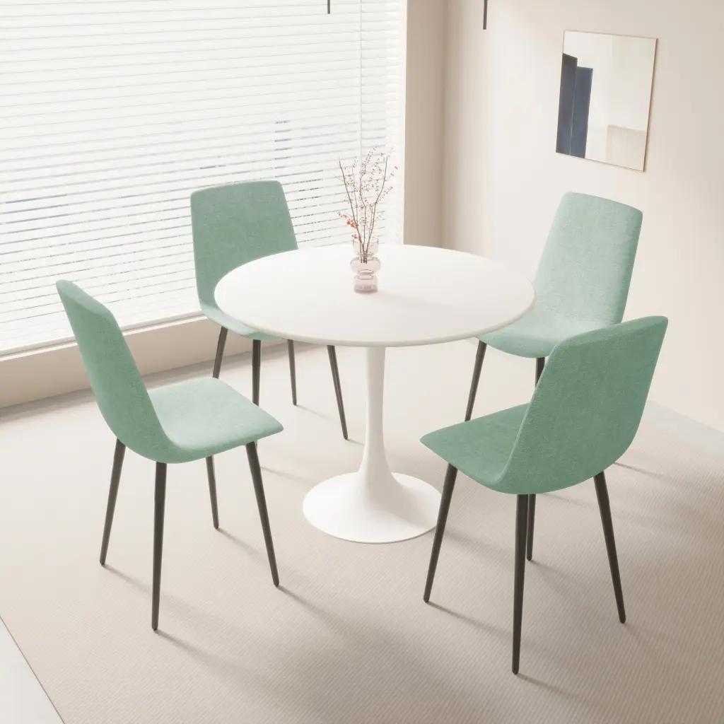 Round MDF Dining Table Set 4 White Easy Clean Kitchen Table nuoli furniture