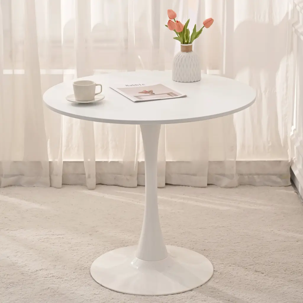 31.5 Inch Round Mid Century White Tulip Dining Table Metal Base rnb