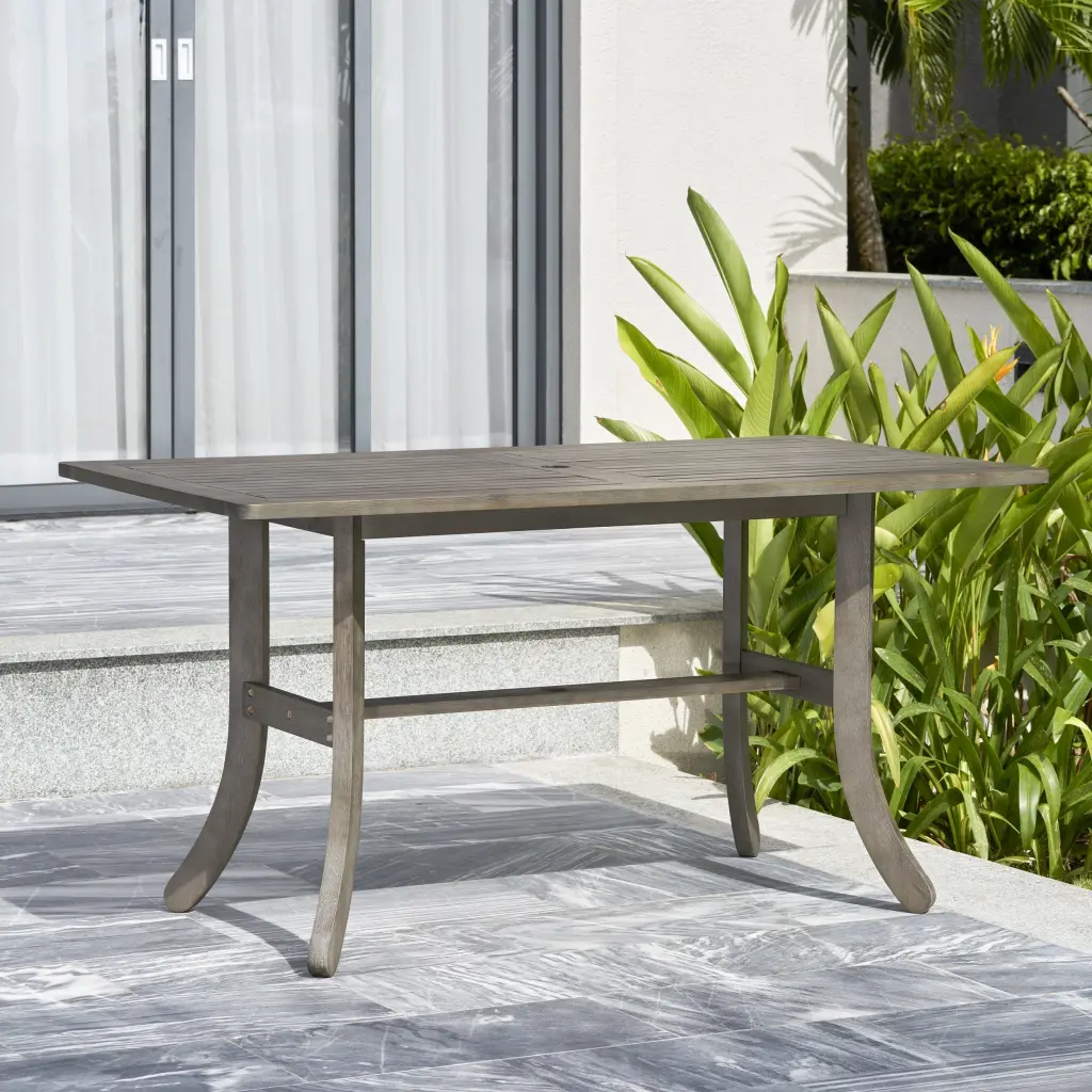 Kyrstin Grey Washed Farmhouse Wood Patio Dining Table 6 Seaters sol