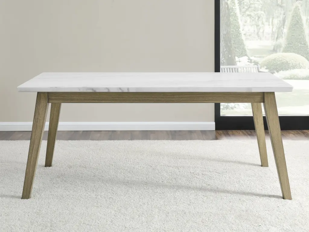 Vida White Marble Top Dining Table Brown White Wood steve silver furniture