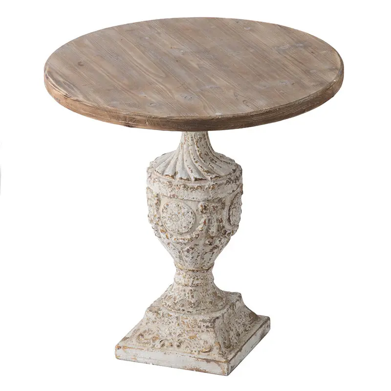 30X31 Inch Antique Round Wood Table White Gray Finish Living Space w2078