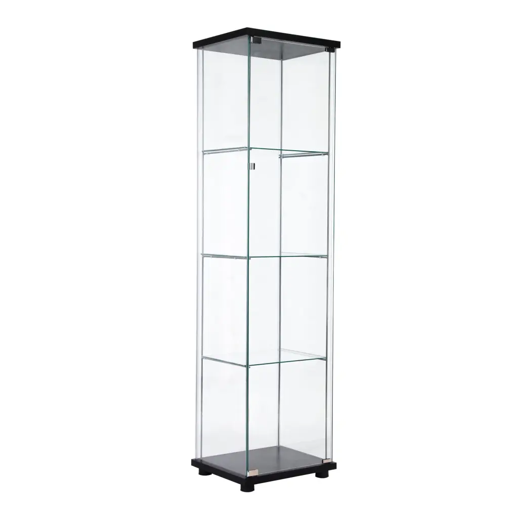 One Door Glass Cabinet Black Presentation Cabinet 4 Shelves uni-home