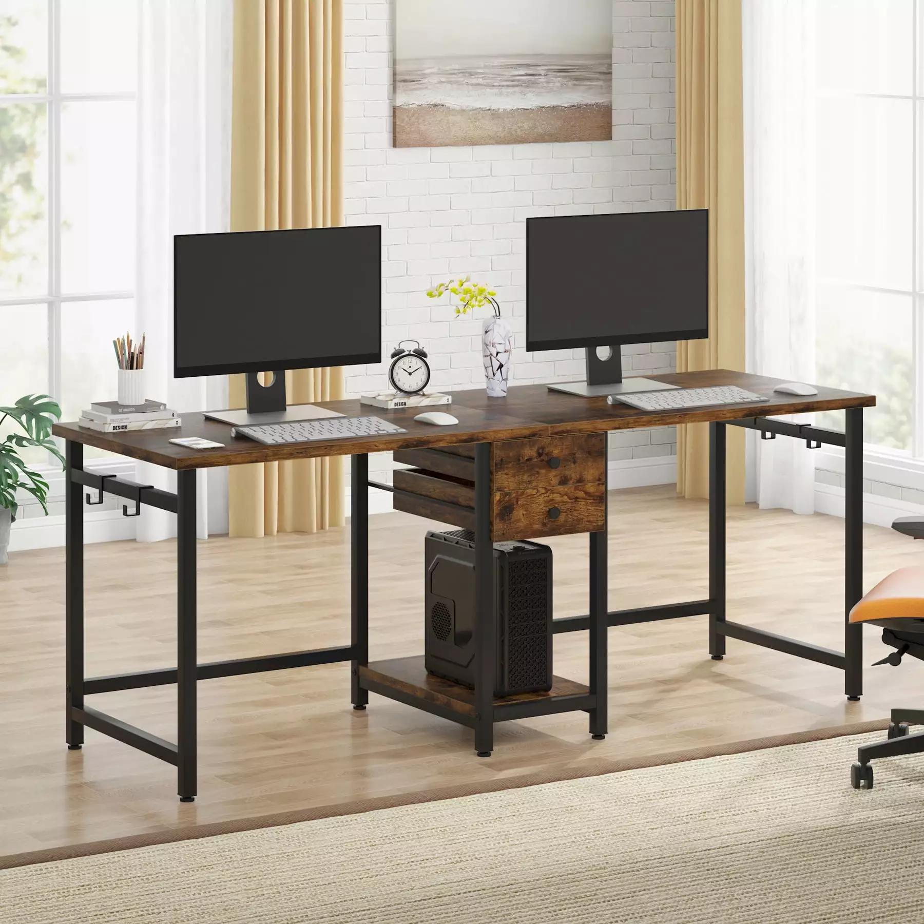 Tribesigns 78 Inch Double Desk 2 Drawers Large Computer Desk Two People