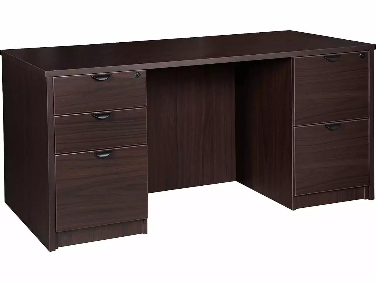 Lorell PD3066DPES Prominence 2.0 Espresso Laminate Double-Pedestal Desk - 5-Drawer