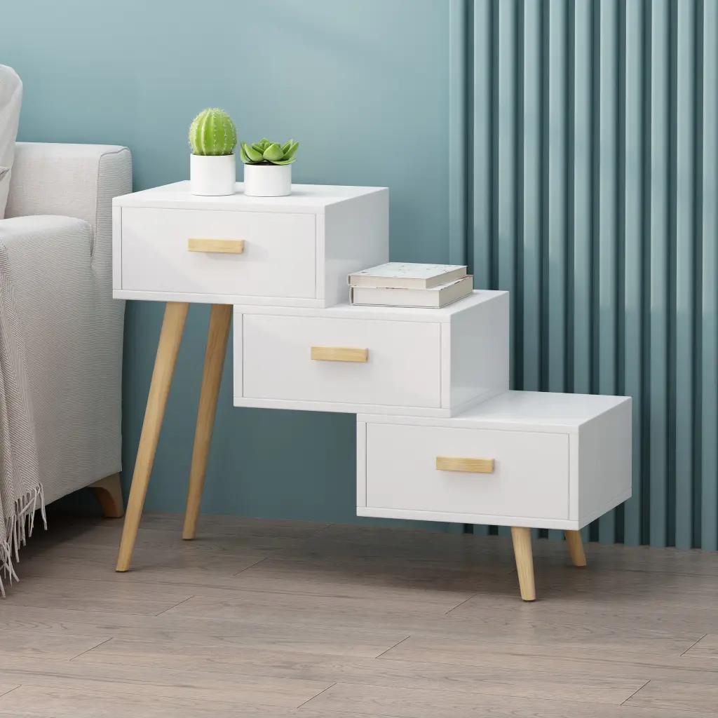 3 Drawer White MDF Stair Cabinet Storage and Organization nh-bo