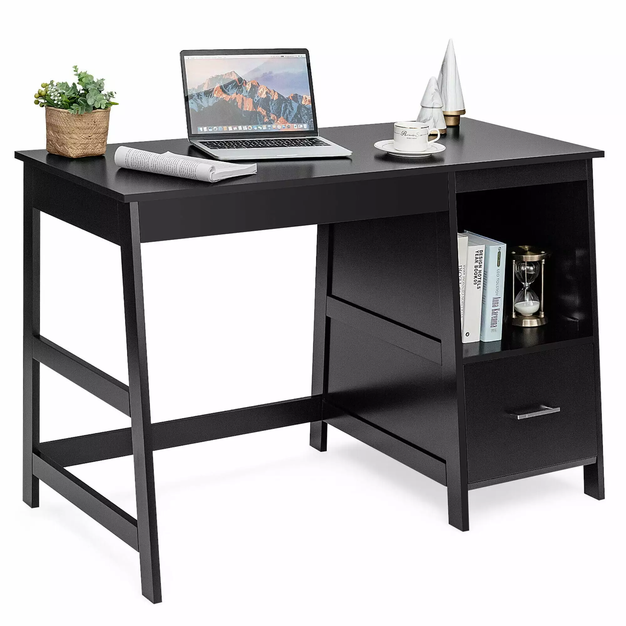 Gymax 47.5'' Computer Desk Trestle Desk Writing Study Workstation 2 Drawers