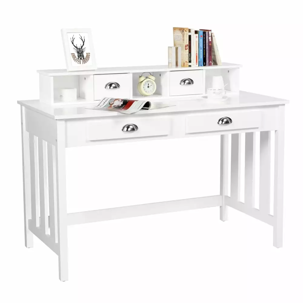 Renwick Modern Wood Computer Desk 4 Drawers White Home Office Furniture