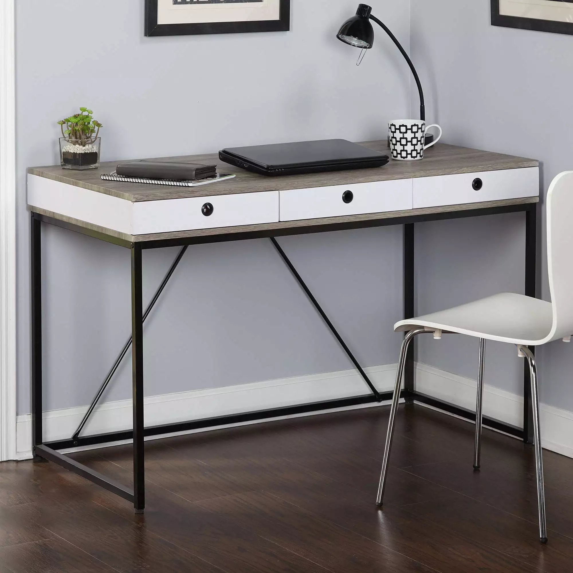 Chelsea Desk 3 Drawers Black Gray White Home Office Furniture TMS