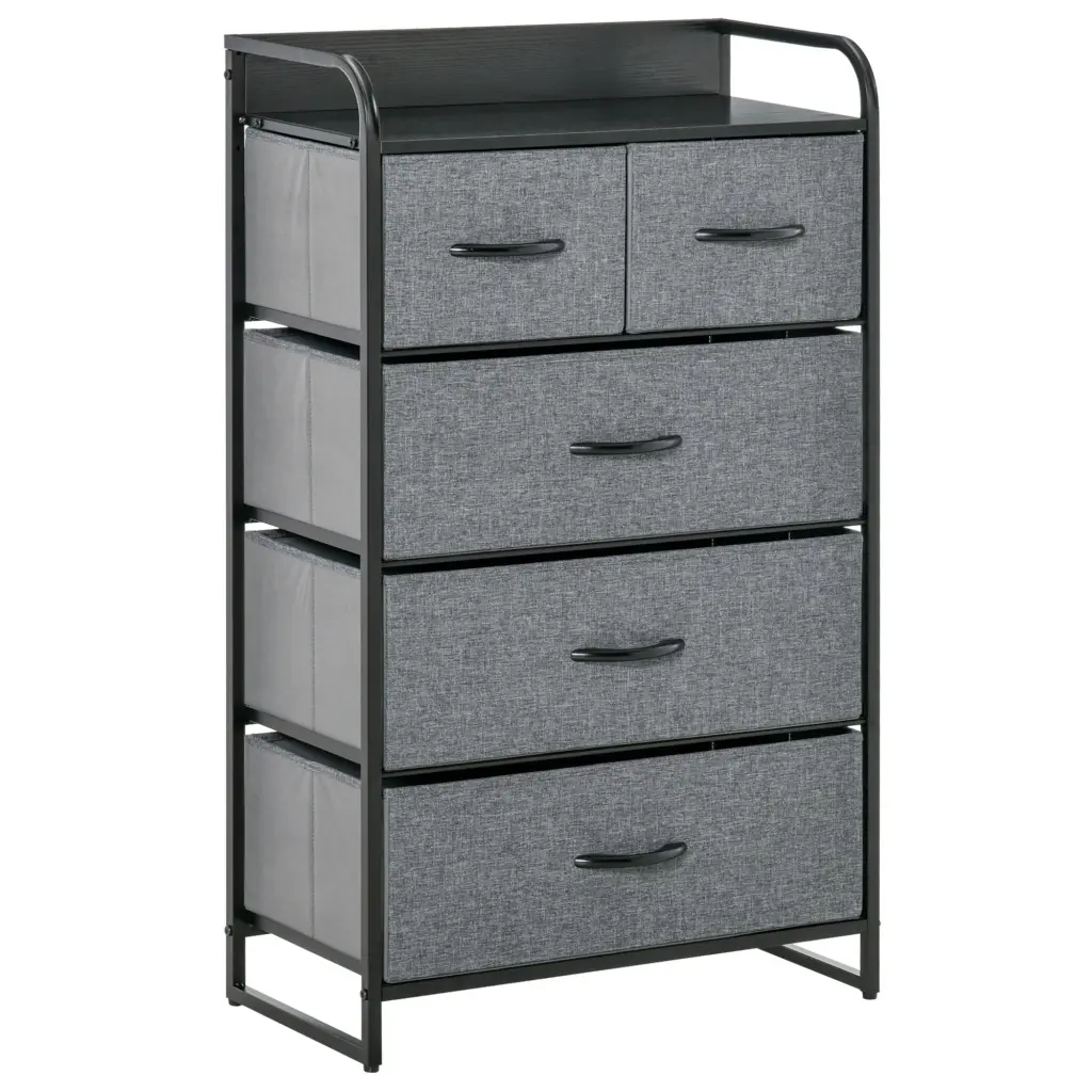 Homcom 5 Drawer Dresser Fabric Chest Drawers 4 Tier Storage Organizer aosom business