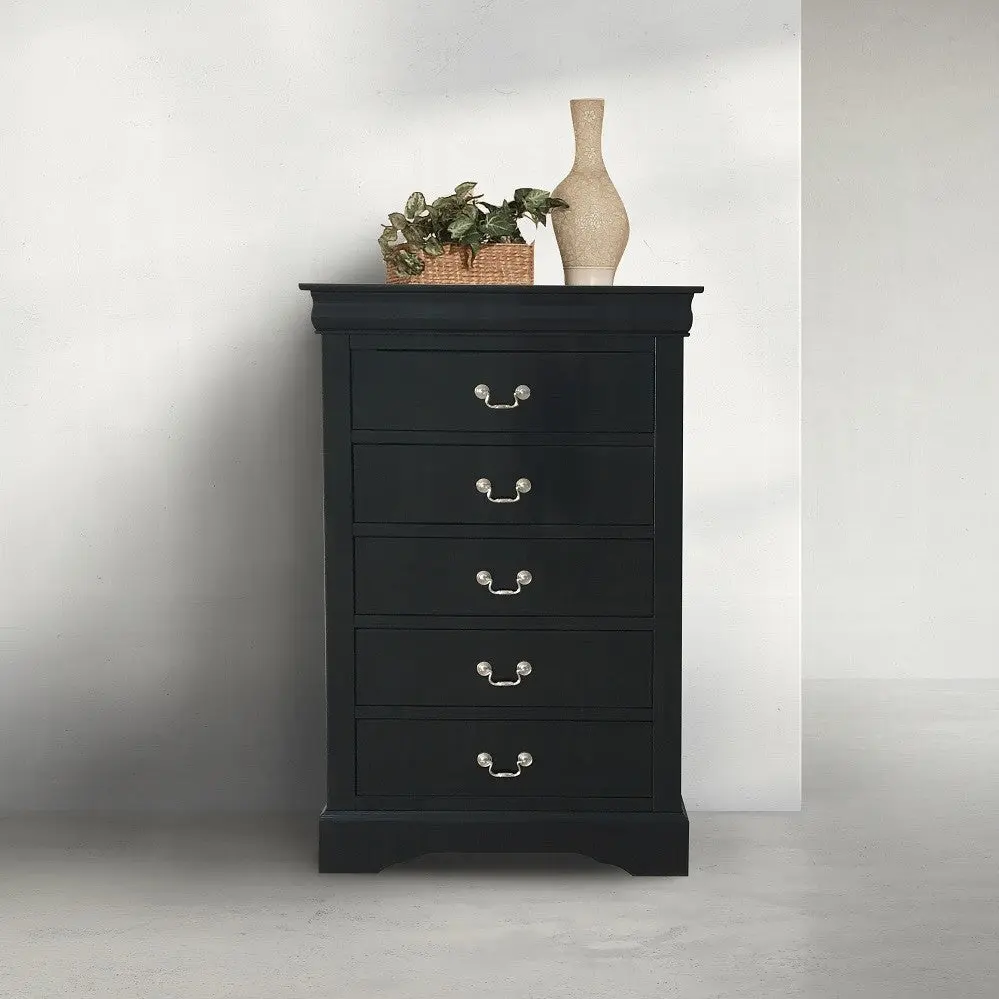 Black 5 Drawer Chest Bedroom Furniture Particle Board MDF furniture max