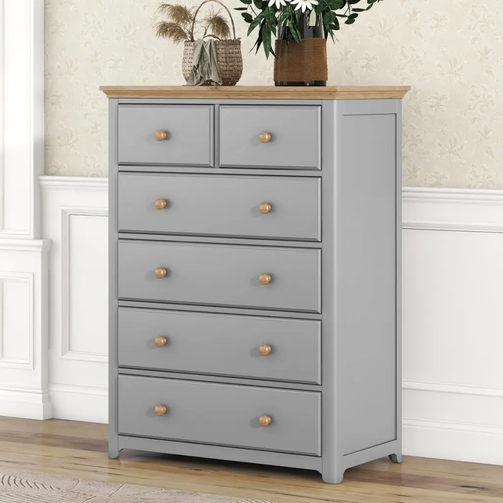 Rustic Wooden Chest 6 Drawers Gray Storage Cabinet Bedroom homey life