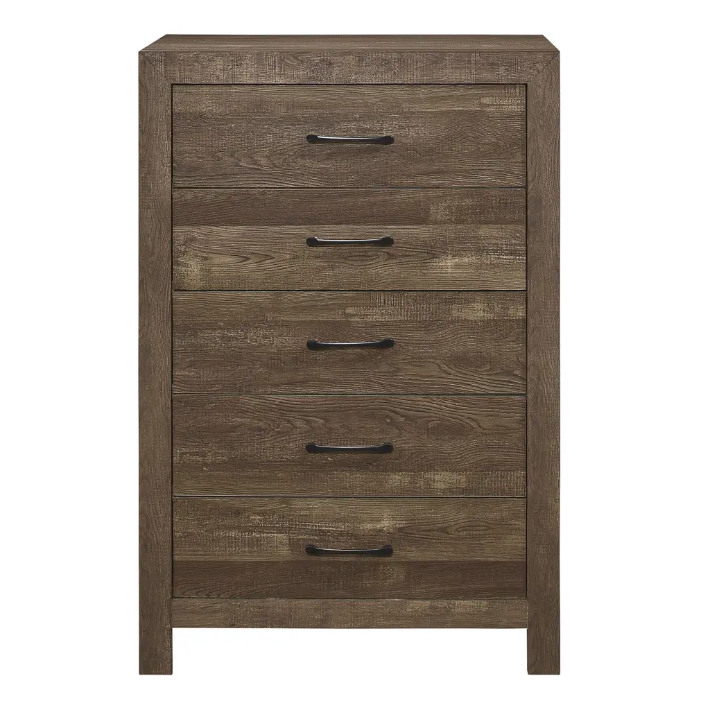 Effortless Look Rustic Brown Finish 1Pc Chest 5 Drawers Black Metal Handles kanepe