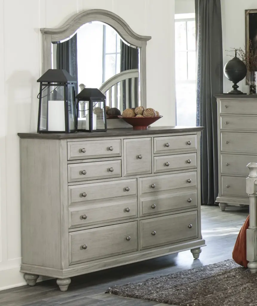 Timeless Light Gray Finish 9-Drawer Dresser Dark Brown Top kanepe