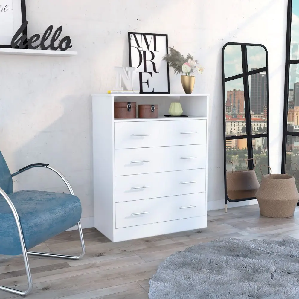 Dover 4 Drawer Rectangle Dresser White Particle Board Bedroom Storage furniture max