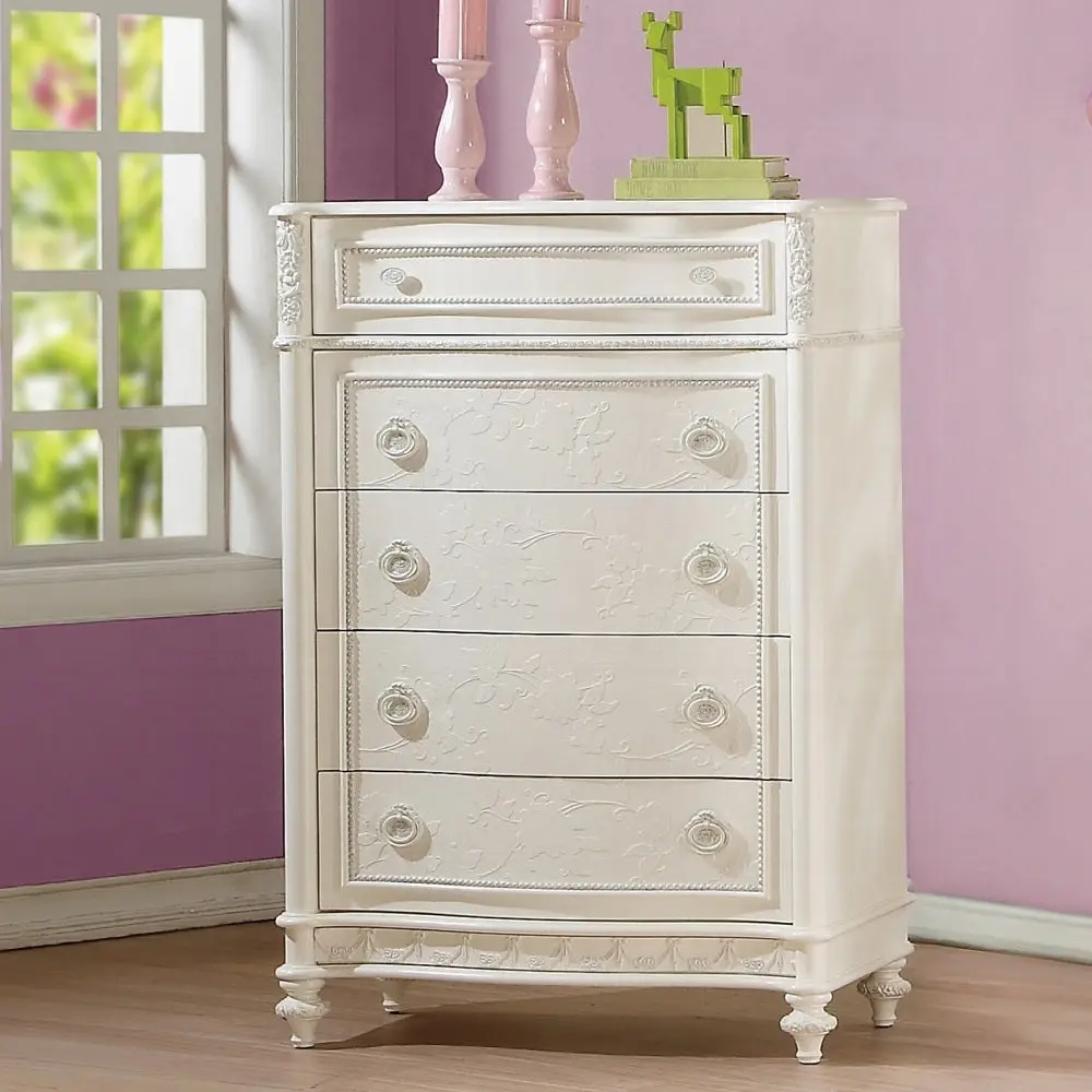 Ivory 5 Drawer Chest Wood Bedroom Dresser furniture max