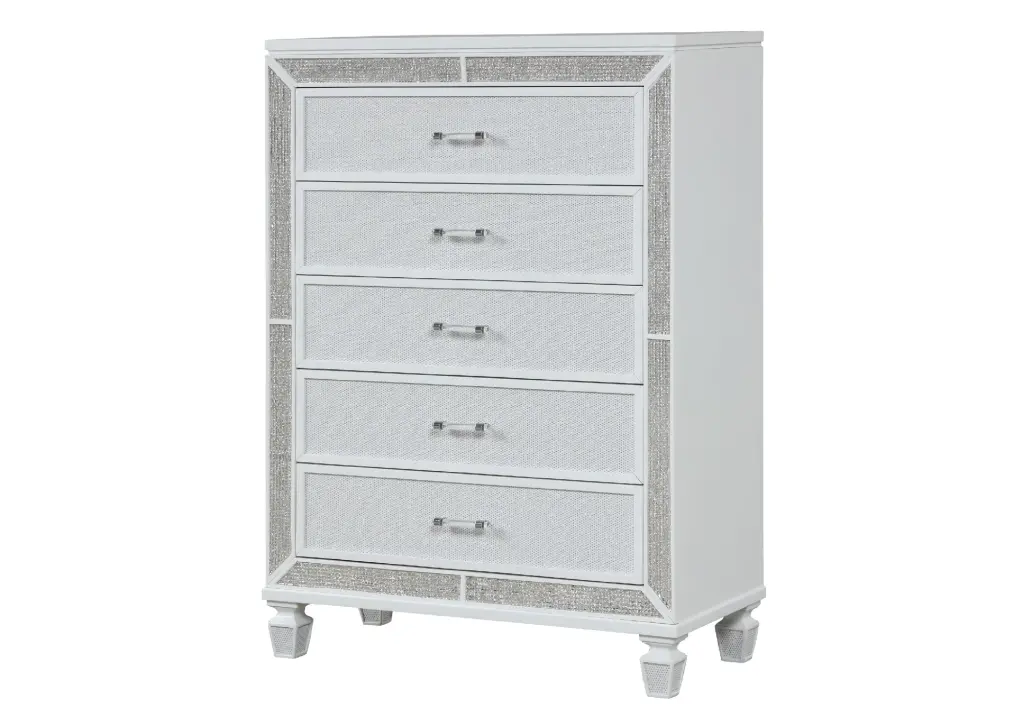 Crystal Chest Made Wood And Finished White 5 Drawer Dresser galaxy home furnishings